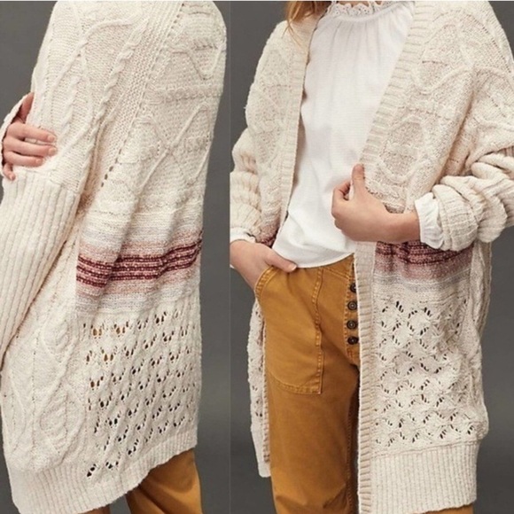 Anthropologie PILCRO Women Jemma Cable Knit Open Cardigan Sweater Sz M/L Petite - Picture 2 of 12